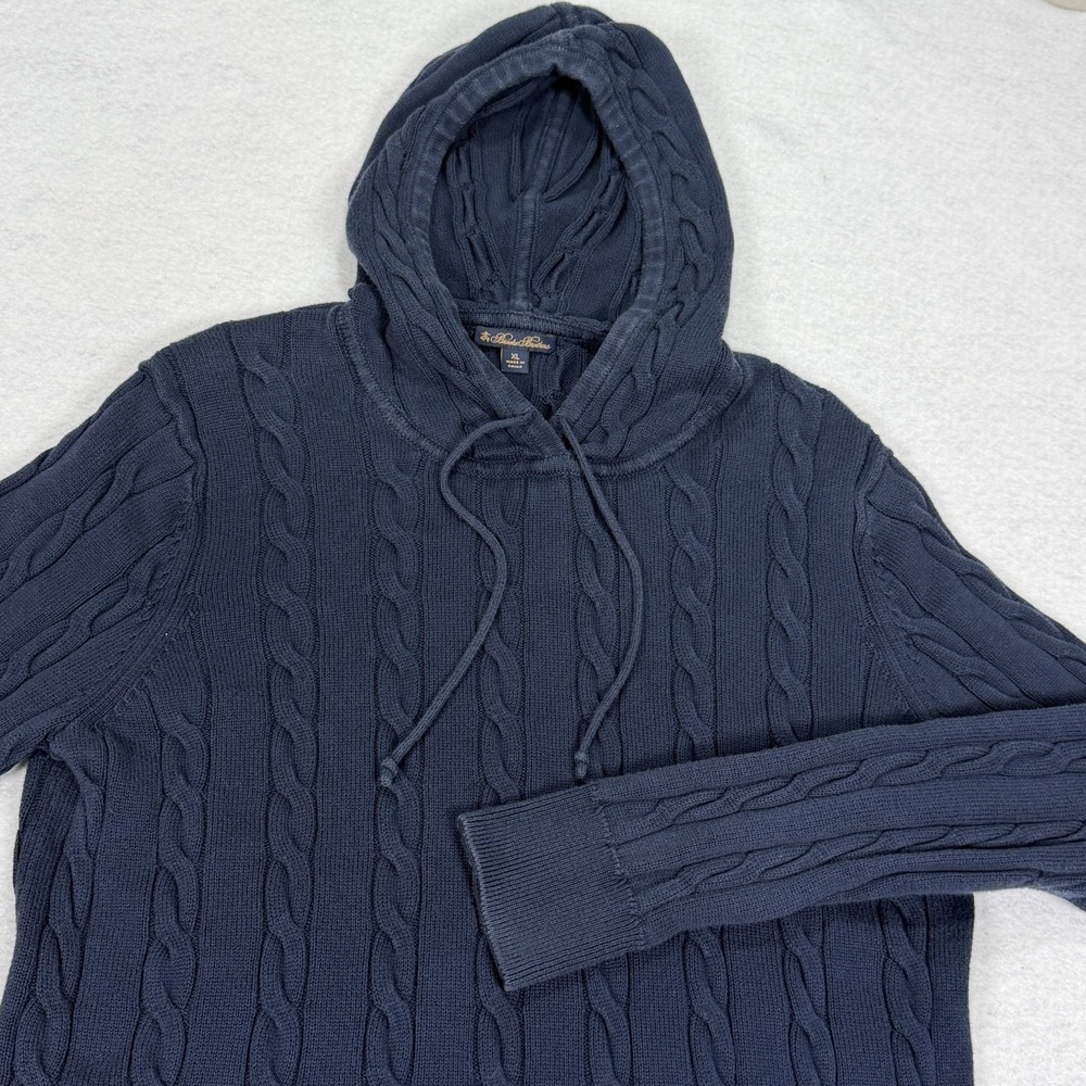 BROOKS BROTHERS Youth XL Cable Knit Navy Blue Hoodie Sweated Pullover‎ Vtg
